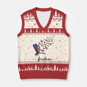 Freedom Dragonfly American Flag 4th Of July V-Neck Knit Sweater Vest Patriotic Nature Lover Graphic TS12 Beige Red Print Your Wear