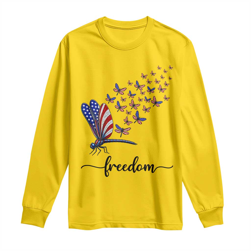 Freedom Dragonfly American Flag 4th Of July Long Sleeve Shirt Patriotic Nature Lover Graphic TS12 Daisy Print Your Wear