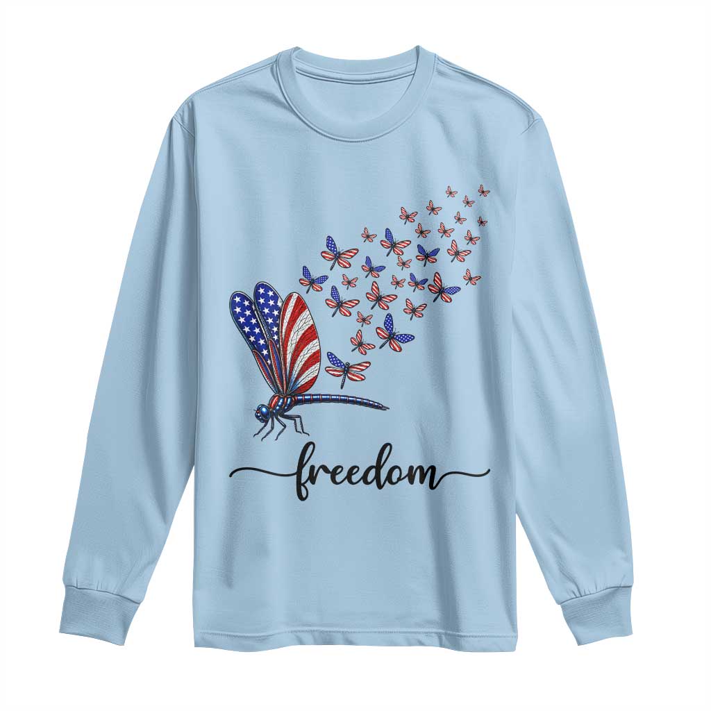 Freedom Dragonfly American Flag 4th Of July Long Sleeve Shirt Patriotic Nature Lover Graphic TS12 Light Blue Print Your Wear