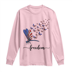Freedom Dragonfly American Flag 4th Of July Long Sleeve Shirt Patriotic Nature Lover Graphic TS12 Light Pink Print Your Wear