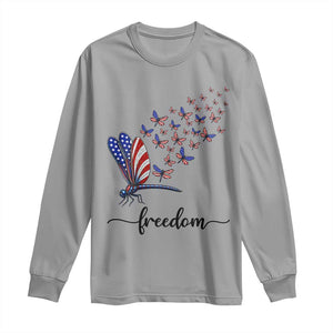 Freedom Dragonfly American Flag 4th Of July Long Sleeve Shirt Patriotic Nature Lover Graphic TS12 Sport Gray Print Your Wear