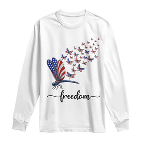 Freedom Dragonfly American Flag 4th Of July Long Sleeve Shirt Patriotic Nature Lover Graphic TS12 White Print Your Wear