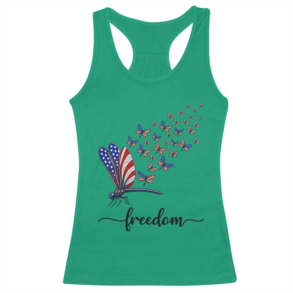 Freedom Dragonfly American Flag 4th Of July Racerback Tank Top Patriotic Nature Lover Graphic TS12 Irish Green Print Your Wear