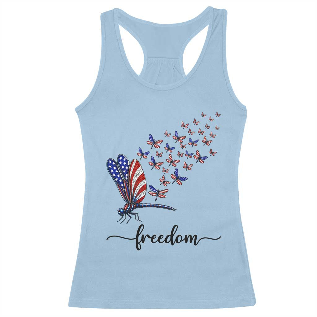 Freedom Dragonfly American Flag 4th Of July Racerback Tank Top Patriotic Nature Lover Graphic TS12 Light Blue Print Your Wear