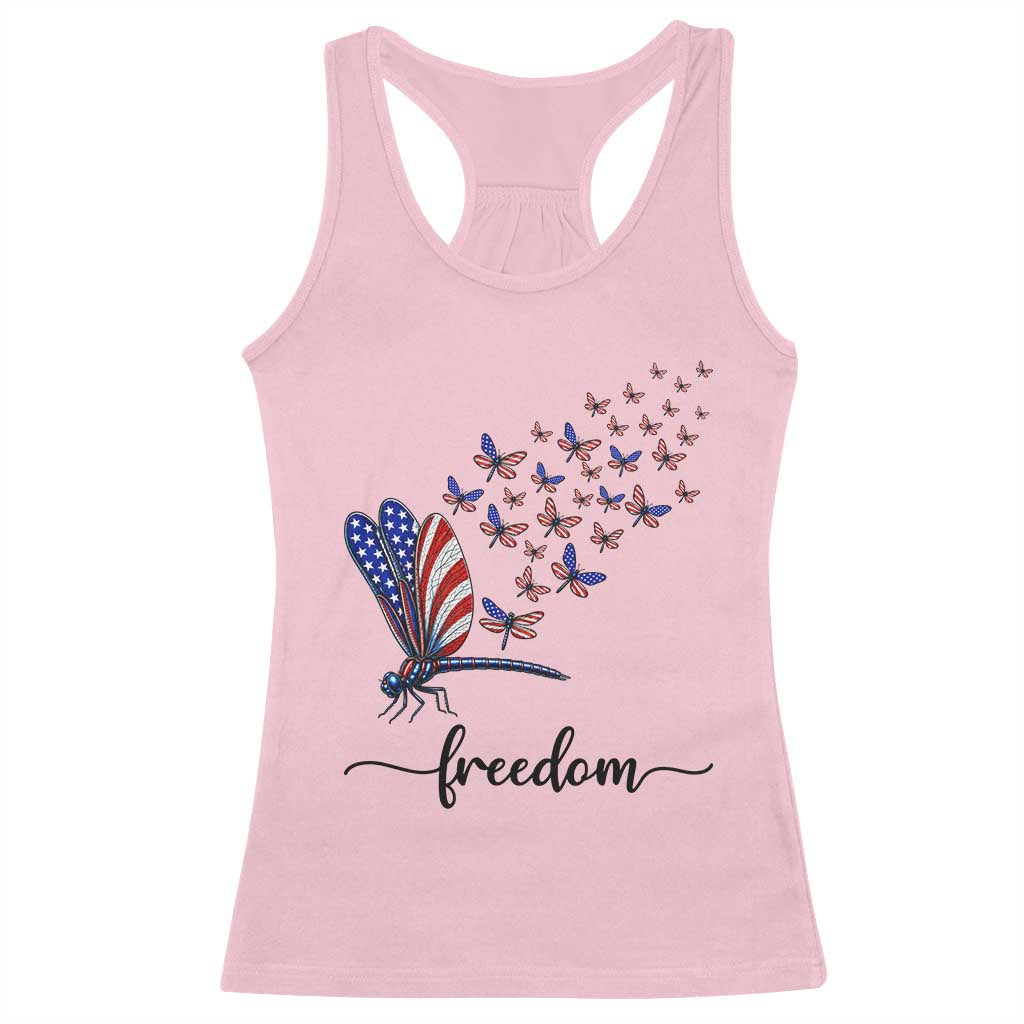 Freedom Dragonfly American Flag 4th Of July Racerback Tank Top Patriotic Nature Lover Graphic TS12 Light Pink Print Your Wear