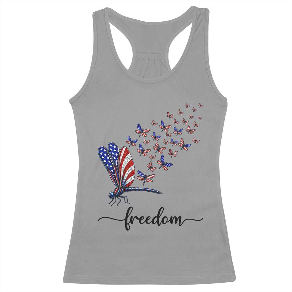 Freedom Dragonfly American Flag 4th Of July Racerback Tank Top Patriotic Nature Lover Graphic TS12 Sport Gray Print Your Wear