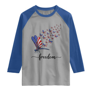Freedom Dragonfly American Flag 4th Of July Raglan Shirt Patriotic Nature Lover Graphic TS12 Sport Gray Royal Print Your Wear