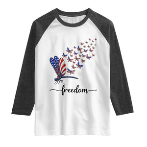 Freedom Dragonfly American Flag 4th Of July Raglan Shirt Patriotic Nature Lover Graphic TS12 White Heather Charcoal Print Your Wear