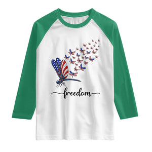 Freedom Dragonfly American Flag 4th Of July Raglan Shirt Patriotic Nature Lover Graphic TS12 White Kelly Green Print Your Wear