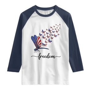 Freedom Dragonfly American Flag 4th Of July Raglan Shirt Patriotic Nature Lover Graphic TS12 White Navy Print Your Wear