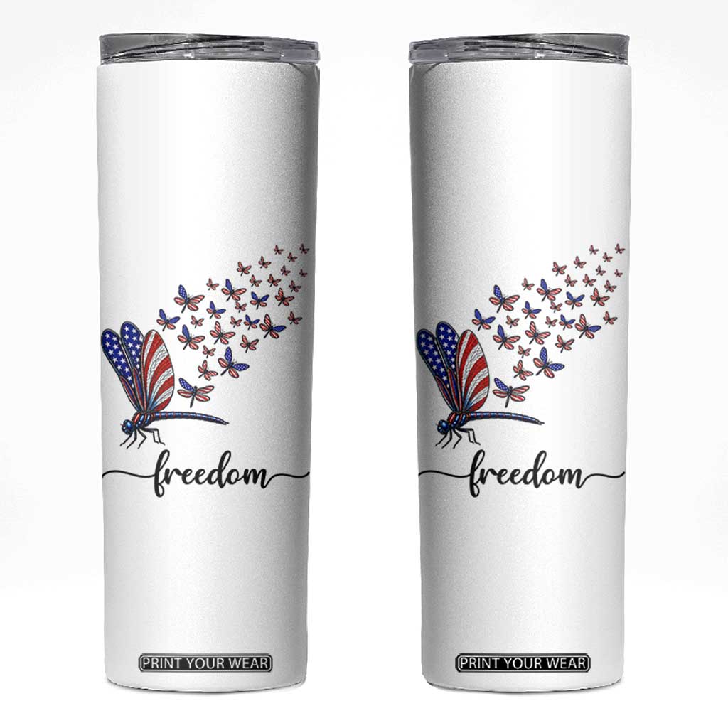 Freedom Dragonfly American Flag 4th Of July Skinny Tumbler Patriotic Nature Lover Graphic TS12 White Print Your Wear