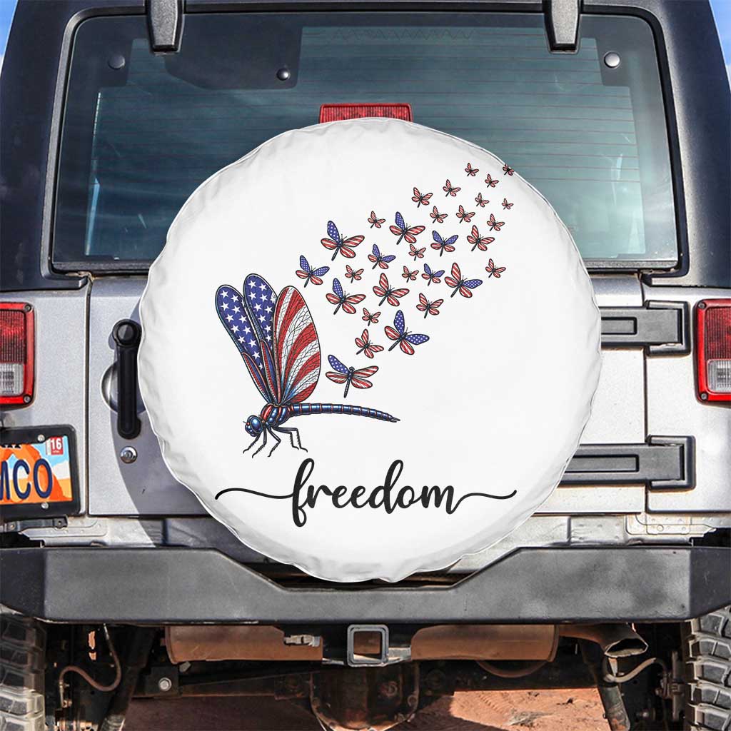 Freedom Dragonfly American Flag 4th Of July Spare Tire Cover Patriotic Nature Lover Graphic TS12 No hole White Print Your Wear