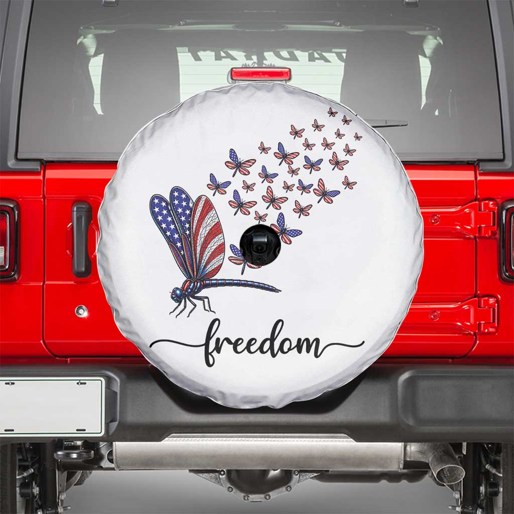 Freedom Dragonfly American Flag 4th Of July Spare Tire Cover Patriotic Nature Lover Graphic TS12 White Print Your Wear