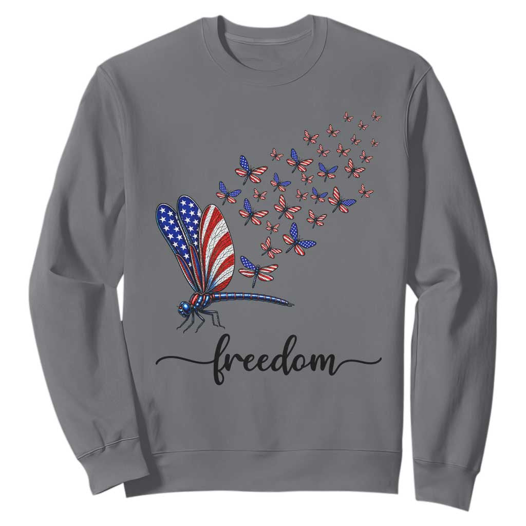 Freedom Dragonfly American Flag 4th Of July Sweatshirt Patriotic Nature Lover Graphic TS12 Charcoal Print Your Wear