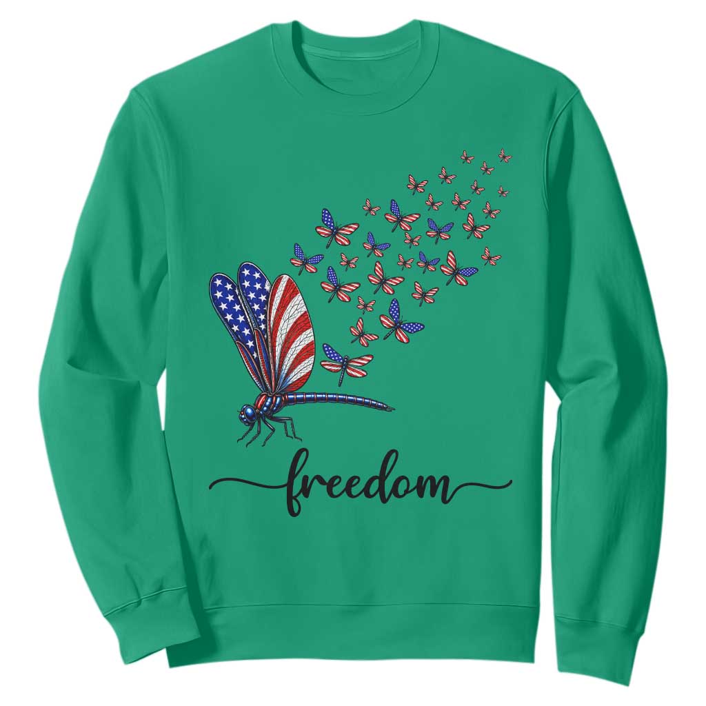 Freedom Dragonfly American Flag 4th Of July Sweatshirt Patriotic Nature Lover Graphic TS12 Irish Green Print Your Wear