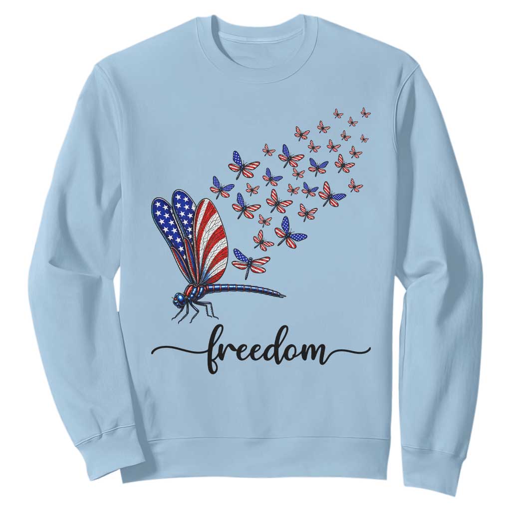 Freedom Dragonfly American Flag 4th Of July Sweatshirt Patriotic Nature Lover Graphic TS12 Light Blue Print Your Wear
