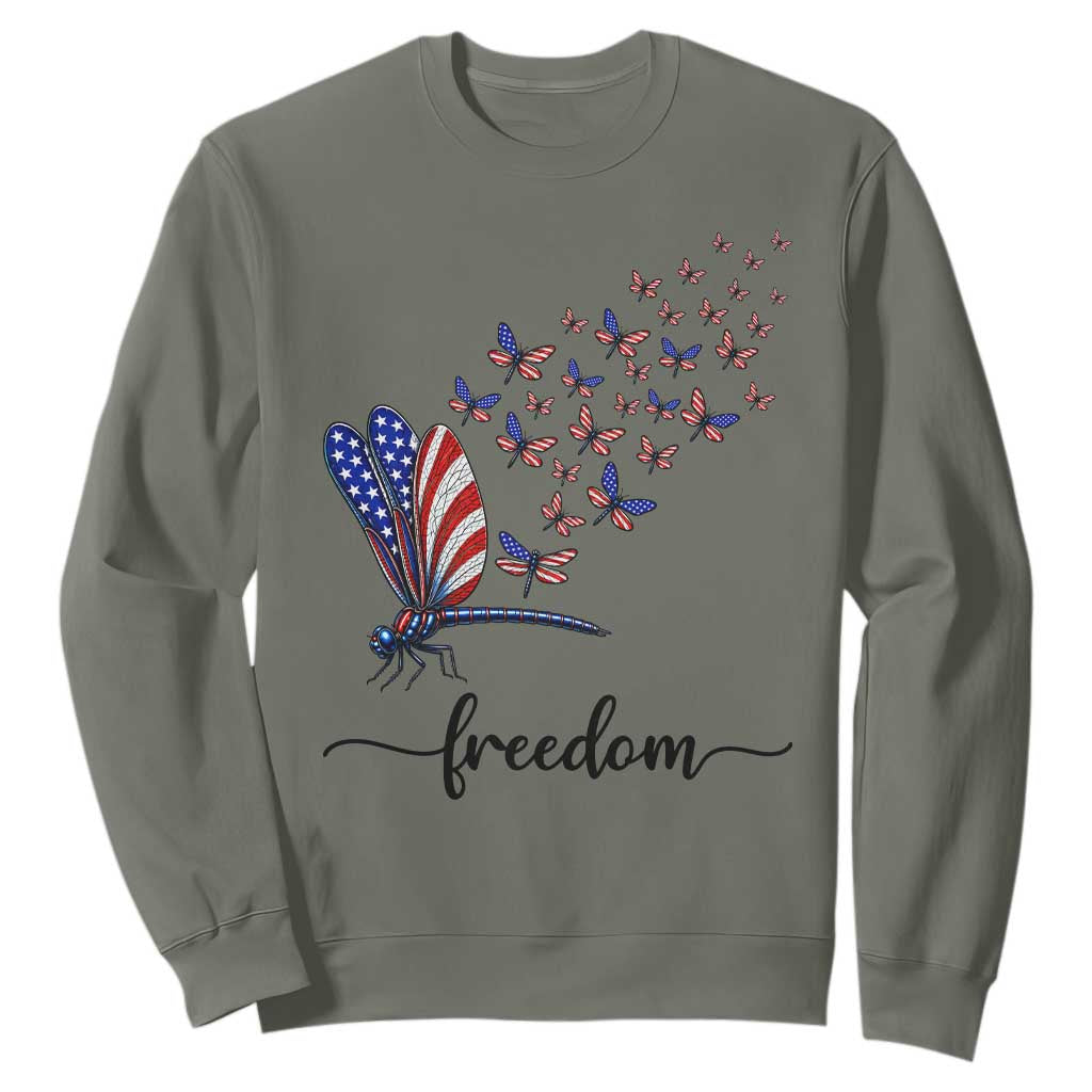 Freedom Dragonfly American Flag 4th Of July Sweatshirt Patriotic Nature Lover Graphic TS12 Military Green Print Your Wear