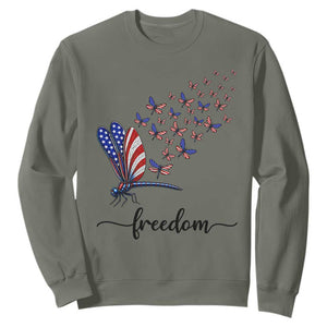 Freedom Dragonfly American Flag 4th Of July Sweatshirt Patriotic Nature Lover Graphic TS12 Military Green Print Your Wear