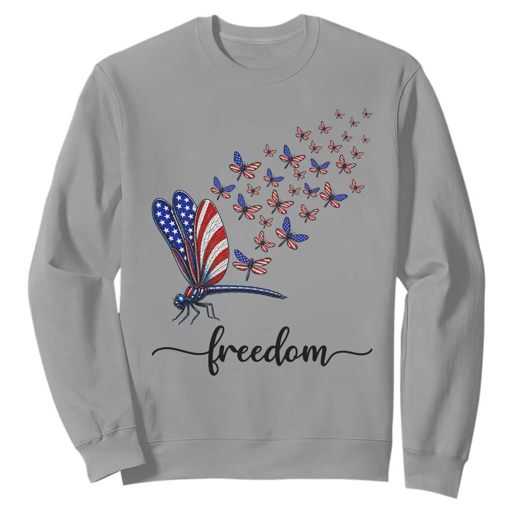 Freedom Dragonfly American Flag 4th Of July Sweatshirt Patriotic Nature Lover Graphic TS12 Sport Gray Print Your Wear