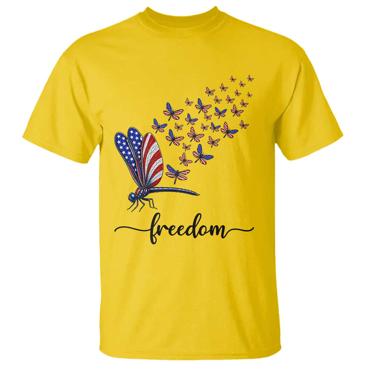 Freedom Dragonfly American Flag 4th Of July T Shirt Patriotic Nature Lover Graphic TS12 Daisy Print Your Wear