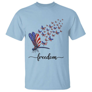 Freedom Dragonfly American Flag 4th Of July T Shirt Patriotic Nature Lover Graphic TS12 Light Blue Print Your Wear