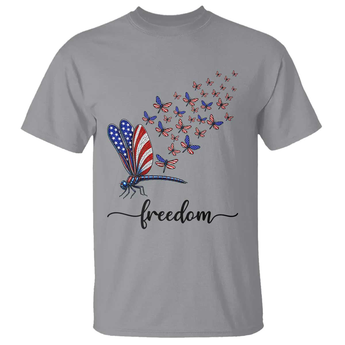 Freedom Dragonfly American Flag 4th Of July T Shirt Patriotic Nature Lover Graphic TS12 Sport Gray Print Your Wear