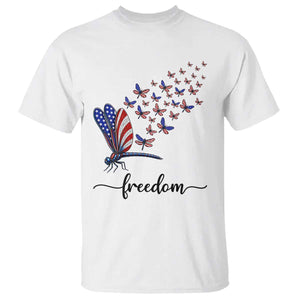 Freedom Dragonfly American Flag 4th Of July T Shirt Patriotic Nature Lover Graphic TS12 White Print Your Wear
