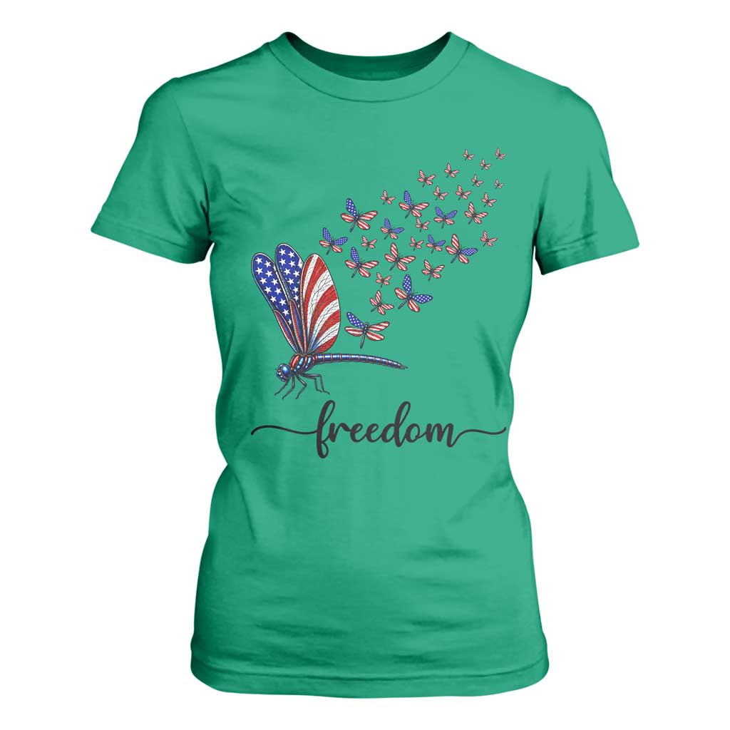 Freedom Dragonfly American Flag 4th Of July T Shirt For Women Patriotic Nature Lover Graphic TS12 Irish Green Print Your Wear