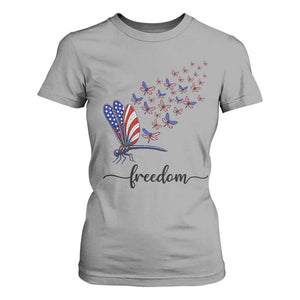 Freedom Dragonfly American Flag 4th Of July T Shirt For Women Patriotic Nature Lover Graphic TS12 Sport Gray Print Your Wear
