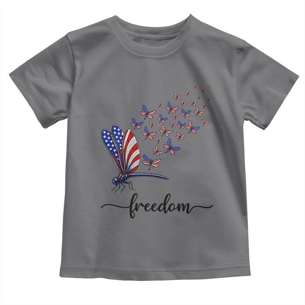 Freedom Dragonfly American Flag 4th Of July Toddler T Shirt Patriotic Nature Lover Graphic TS12 Charcoal Print Your Wear