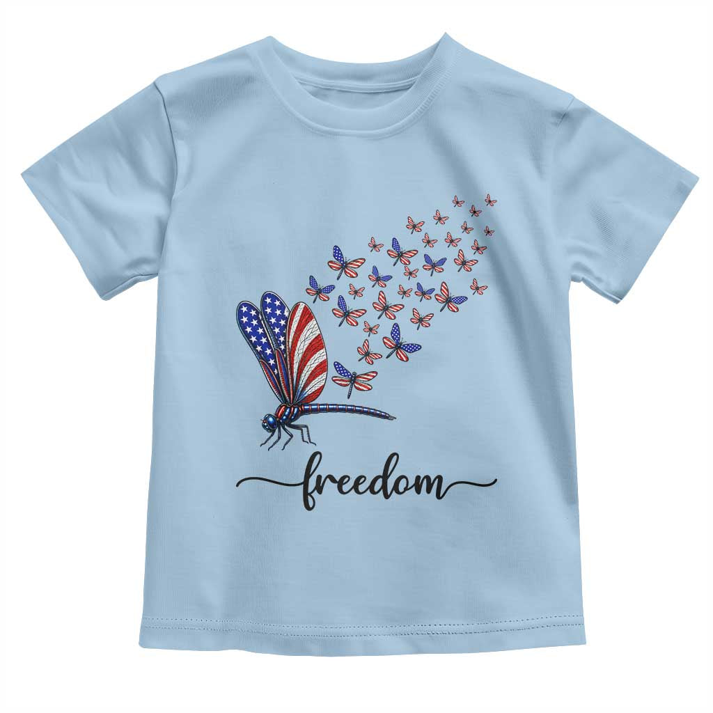 Freedom Dragonfly American Flag 4th Of July Toddler T Shirt Patriotic Nature Lover Graphic TS12 Light Blue Print Your Wear