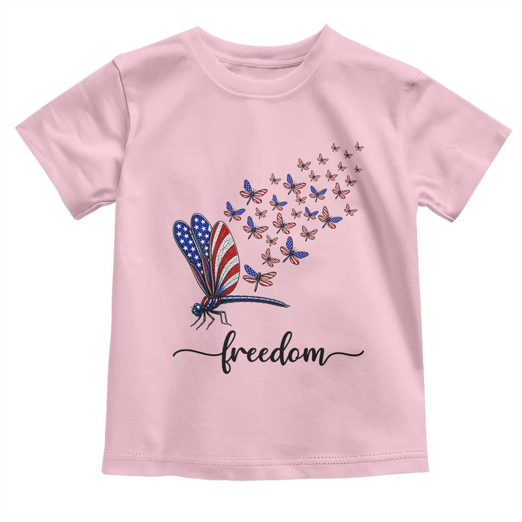Freedom Dragonfly American Flag 4th Of July Toddler T Shirt Patriotic Nature Lover Graphic TS12 Light Pink Print Your Wear