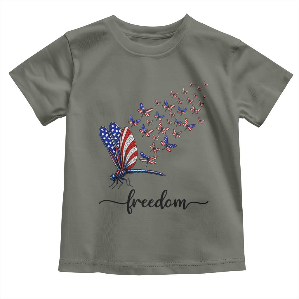 Freedom Dragonfly American Flag 4th Of July Toddler T Shirt Patriotic Nature Lover Graphic TS12 Military Green Print Your Wear