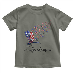 Freedom Dragonfly American Flag 4th Of July Toddler T Shirt Patriotic Nature Lover Graphic TS12 Military Green Print Your Wear