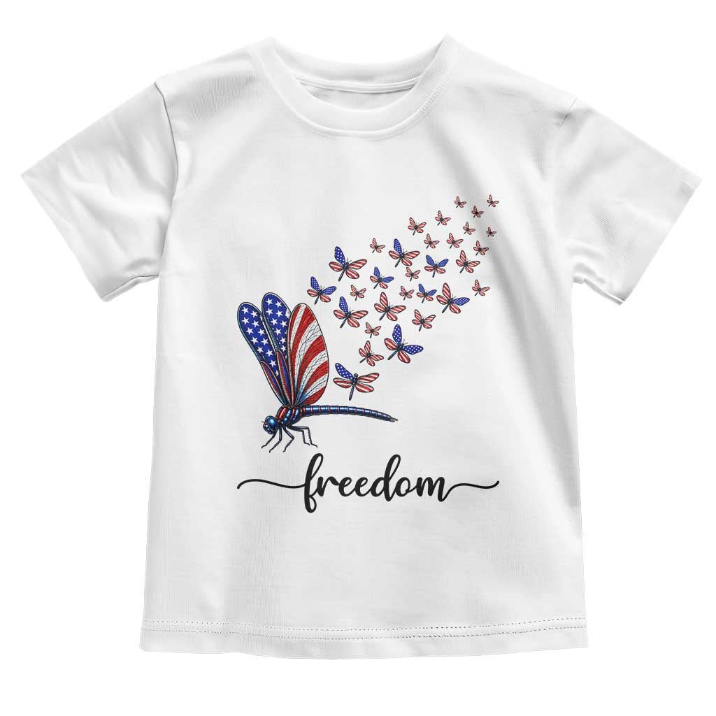 Freedom Dragonfly American Flag 4th Of July Toddler T Shirt Patriotic Nature Lover Graphic TS12 White Print Your Wear