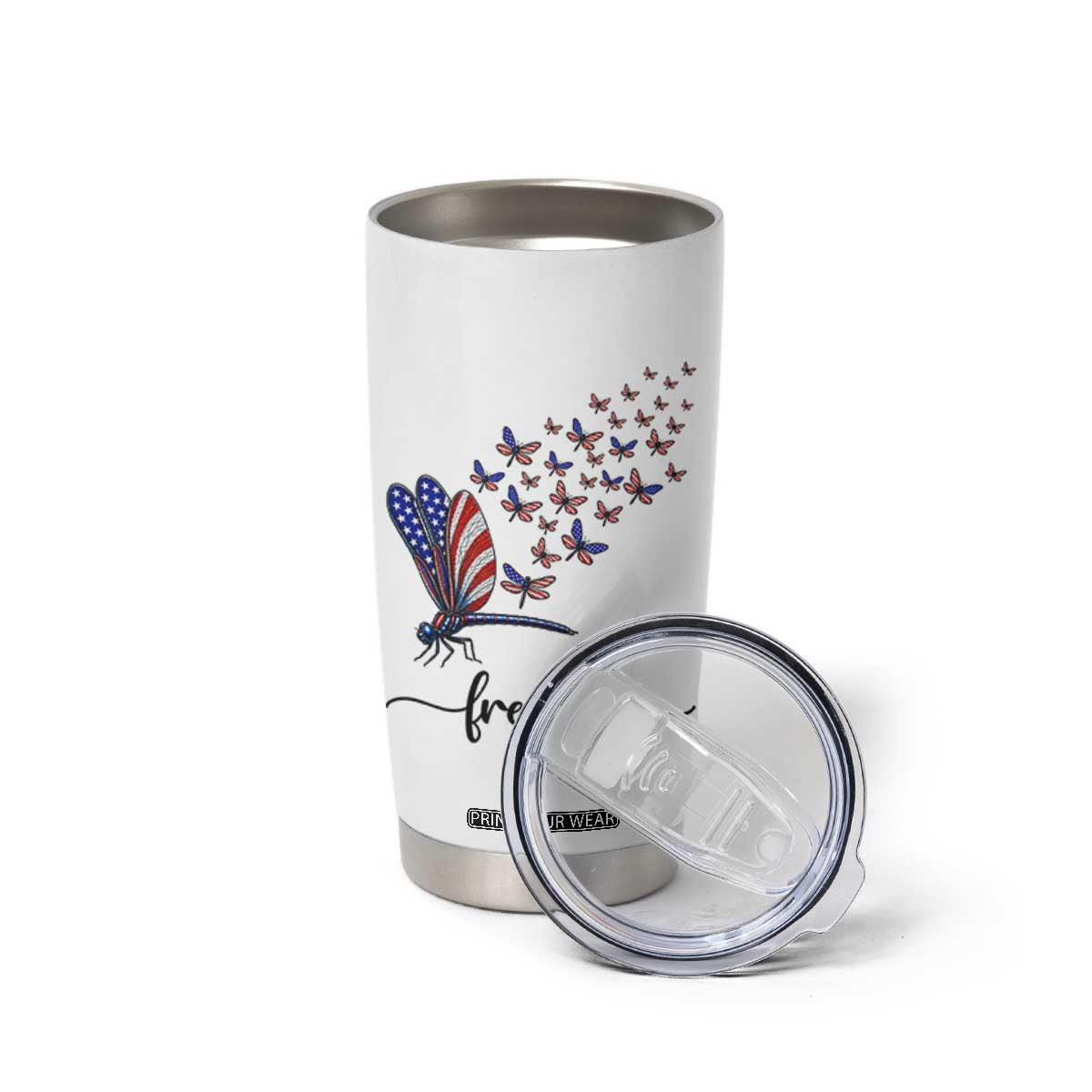 Freedom Dragonfly American Flag 4th Of July Tumbler Cup Patriotic Nature Lover Graphic