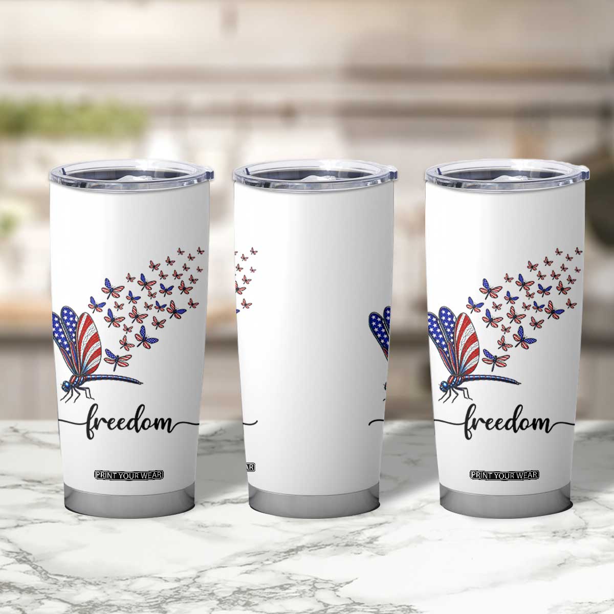 Freedom Dragonfly American Flag 4th Of July Tumbler Cup Patriotic Nature Lover Graphic