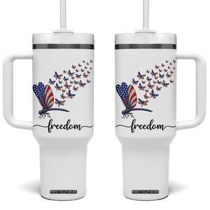 Freedom Dragonfly American Flag 4th Of July Tumbler With Handle Patriotic Nature Lover Graphic TS12 One Size: 40 oz White Print Your Wear