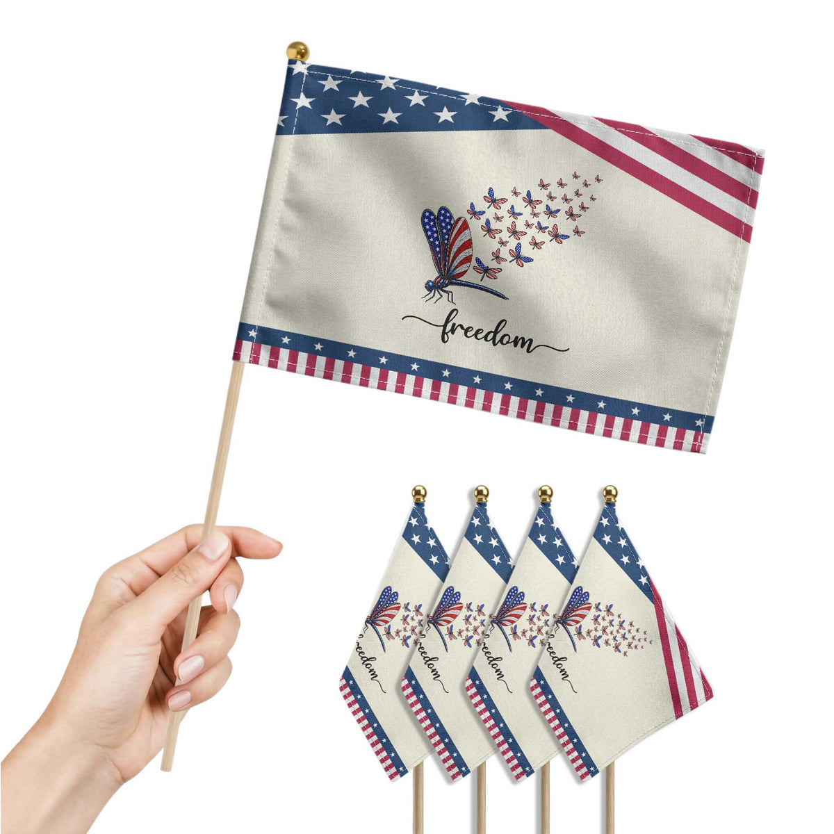 Freedom Dragonfly American Flag 4th Of July Patriotic Handheld Flag Nature Lover Graphic