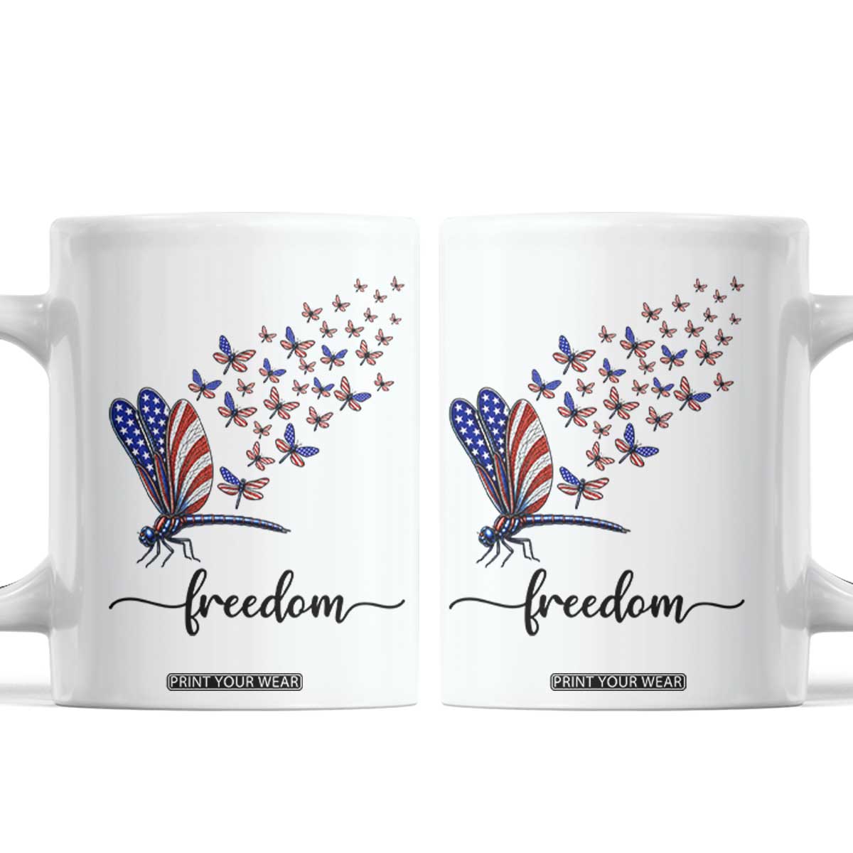 Freedom Dragonfly American Flag 4th Of July Coffee Mug Patriotic Nature Lover Graphic TS12 White Print Your Wear