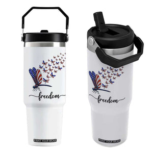Freedom Dragonfly American Flag 4th Of July Flip Straw Tumbler Patriotic Nature Lover Graphic TS12 One Size: 30 oz White Print Your Wear