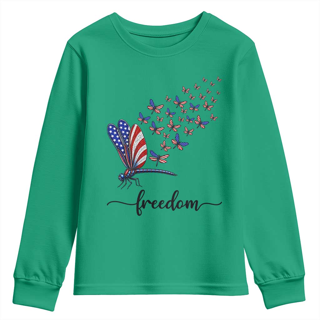 Freedom Dragonfly American Flag 4th Of July Youth Sweatshirt Patriotic Nature Lover Graphic TS12 Irish Green Print Your Wear