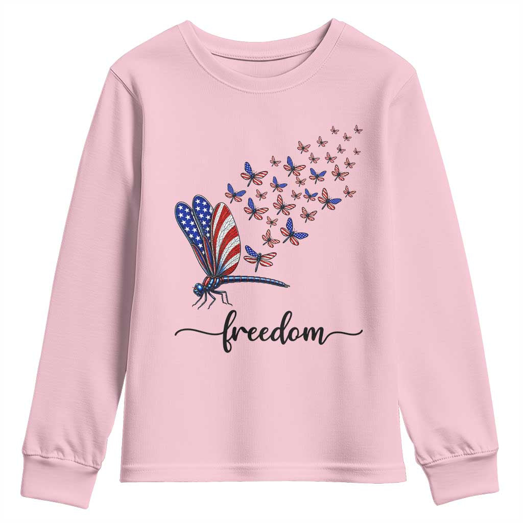 Freedom Dragonfly American Flag 4th Of July Youth Sweatshirt Patriotic Nature Lover Graphic TS12 Light Pink Print Your Wear