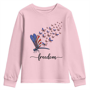 Freedom Dragonfly American Flag 4th Of July Youth Sweatshirt Patriotic Nature Lover Graphic TS12 Light Pink Print Your Wear