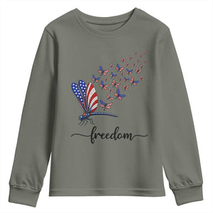 Freedom Dragonfly American Flag 4th Of July Youth Sweatshirt Patriotic Nature Lover Graphic TS12 Military Green Print Your Wear