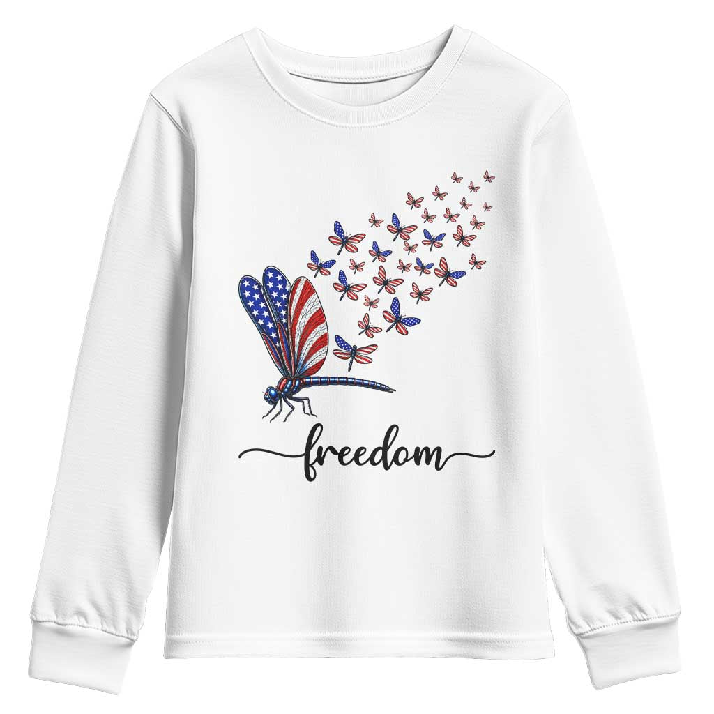 Freedom Dragonfly American Flag 4th Of July Youth Sweatshirt Patriotic Nature Lover Graphic TS12 White Print Your Wear