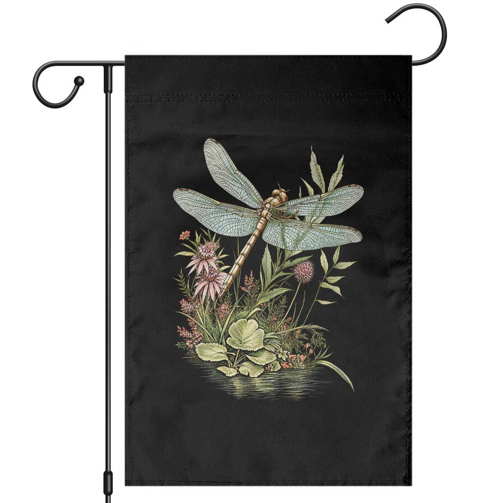 Vintage Botanical Wildflower Dragonfly Garden Flag Boho Retro Cottagecore TS12 Black Print Your Wear