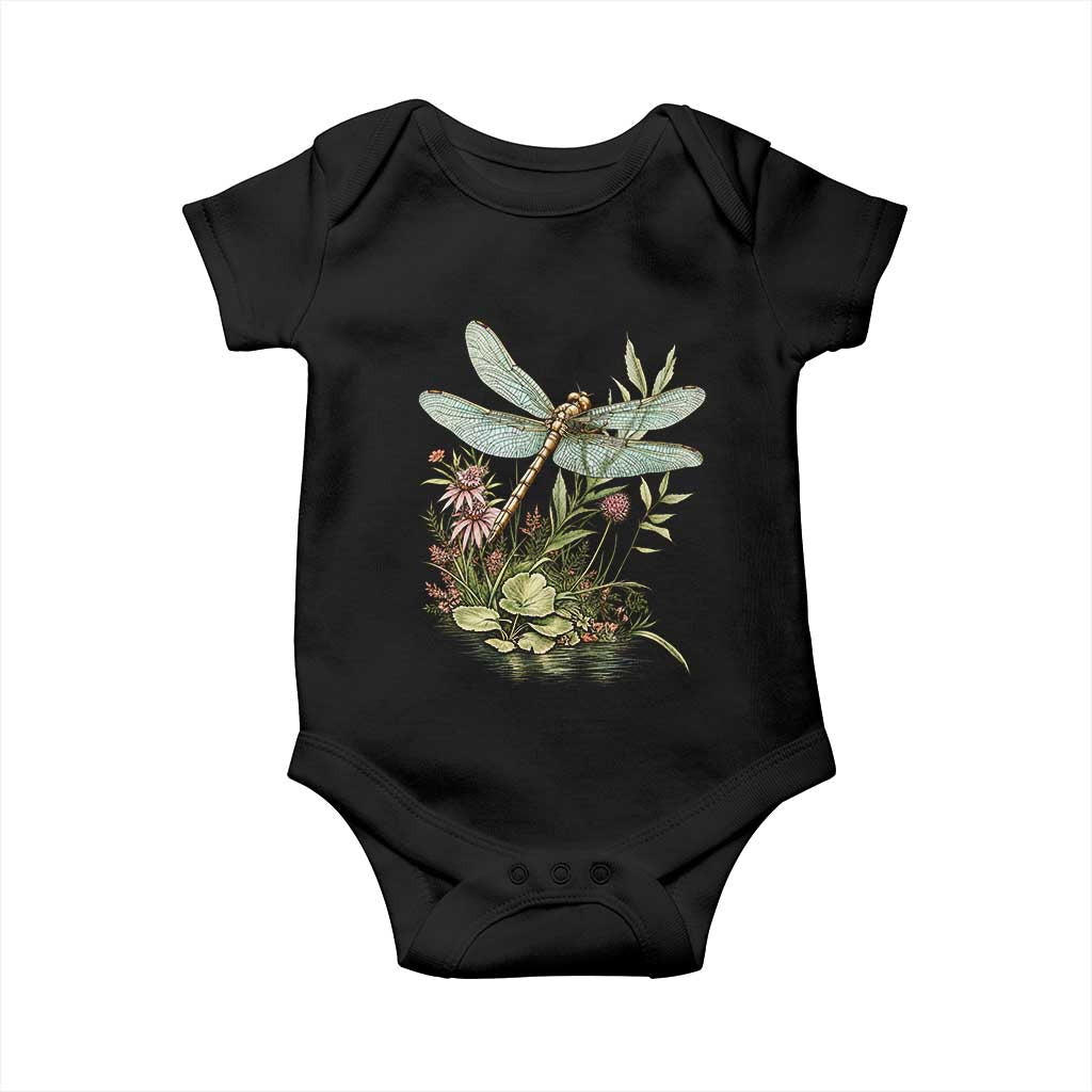 Vintage Botanical Wildflower Dragonfly Baby Onesie Boho Retro Cottagecore TS12 Black Print Your Wear