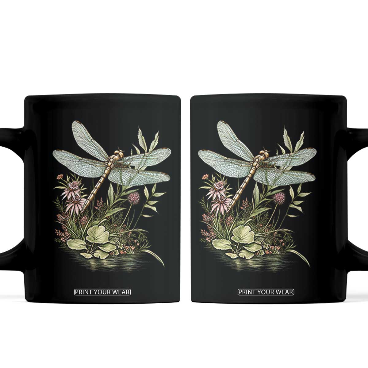 Vintage Botanical Wildflower Dragonfly Coffee Mug Boho Retro Cottagecore TS12 Black Print Your Wear