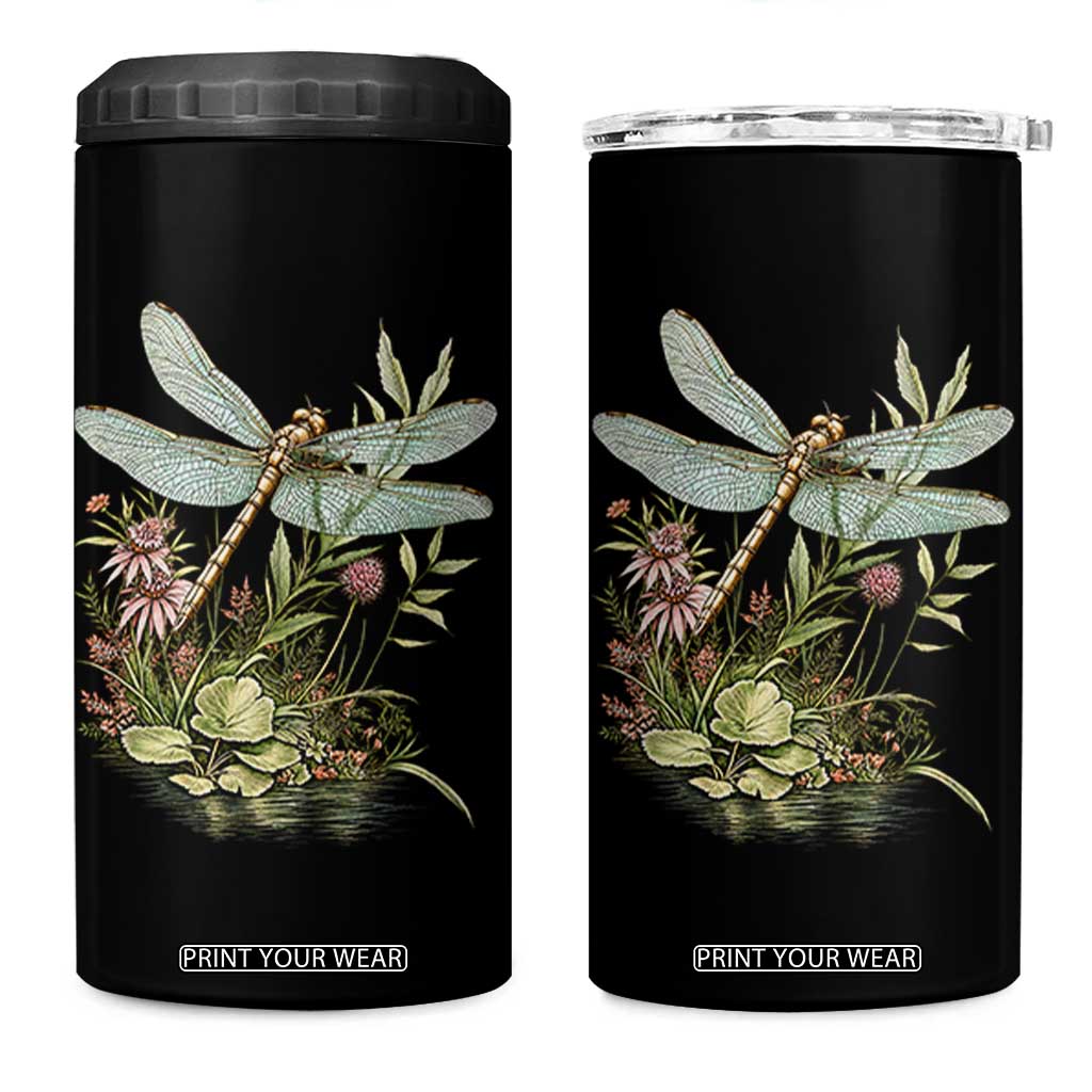 Vintage Botanical Wildflower Dragonfly 4 in 1 Can Cooler Tumbler Boho Retro Cottagecore TS12 One Size: 16 oz Black Print Your Wear